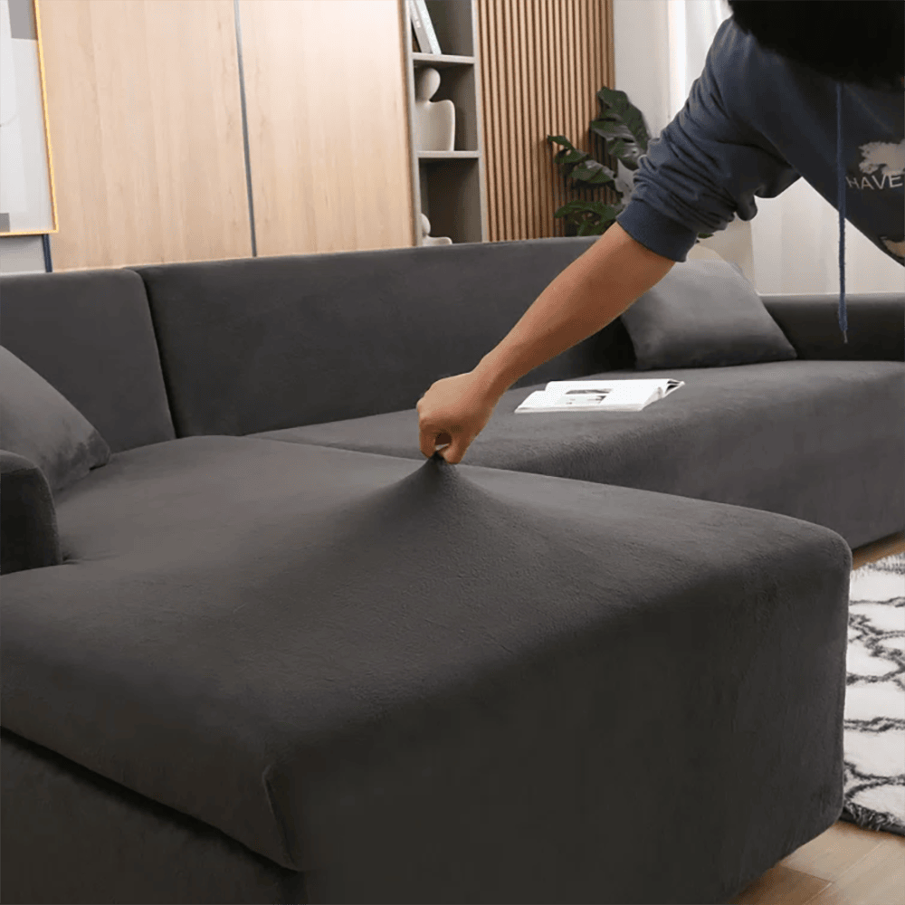 L-Shape Fitted Jersey Sofa Cover - Grey — view 4