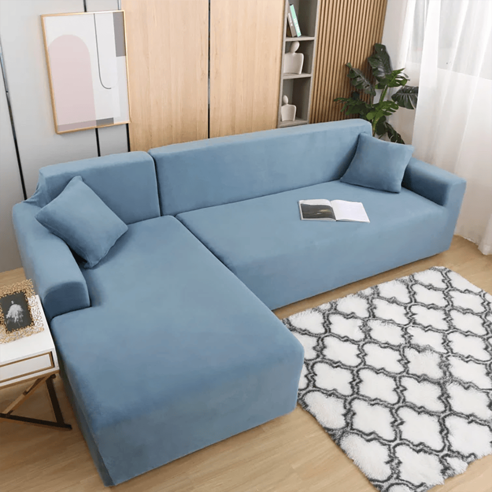 L-Shape Fitted Jersey Sofa Cover - Light Blue — Jersey Sofa Covers price in Pakistan