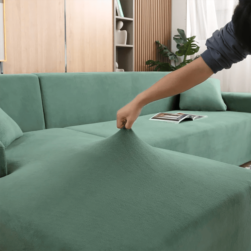 L-Shape Fitted Jersey Sofa Cover - Light Green — view 4