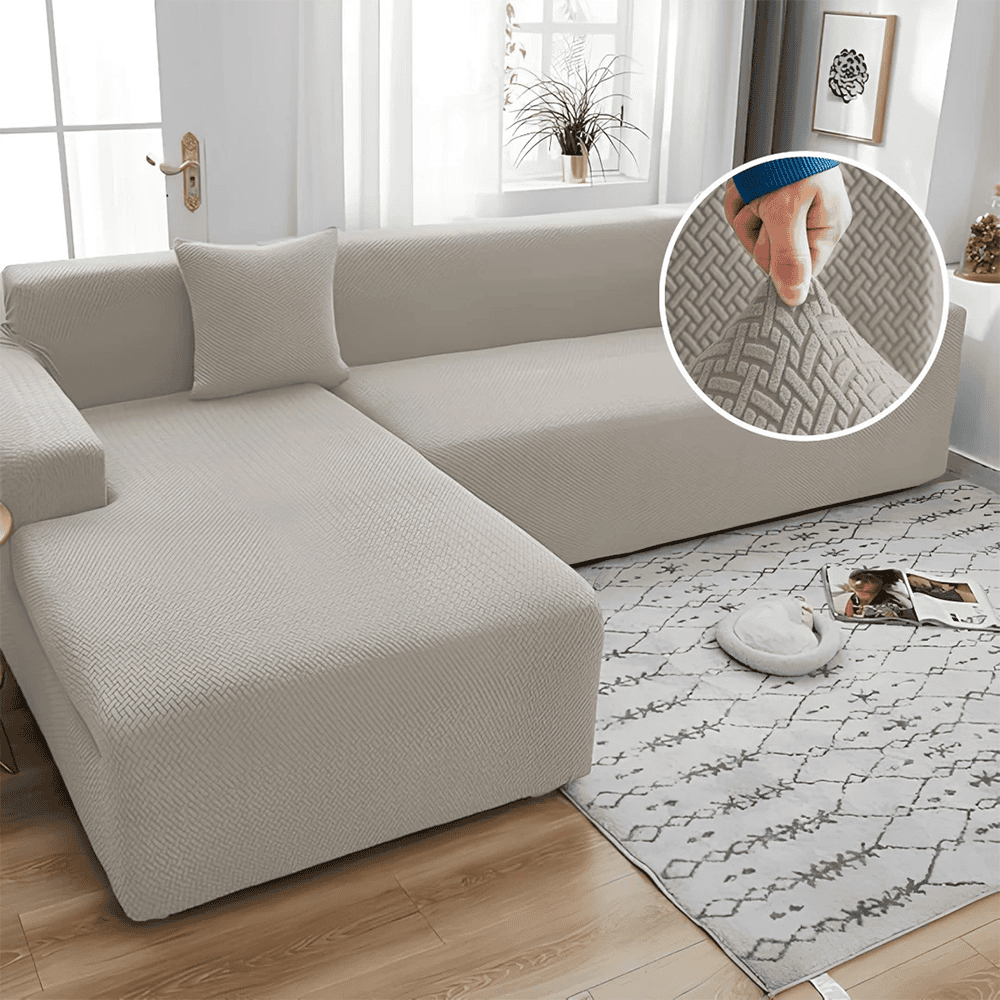 L-Shape Jacquard Sofa Cover - Beige — L Shape Sofa Covers price in Pakistan