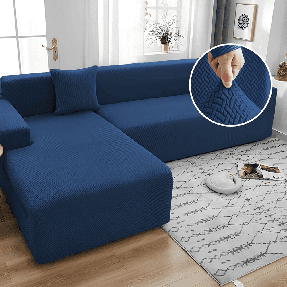 L-Shape Jacquard Sofa Cover - Blue — L Shape Sofa Covers price in Pakistan