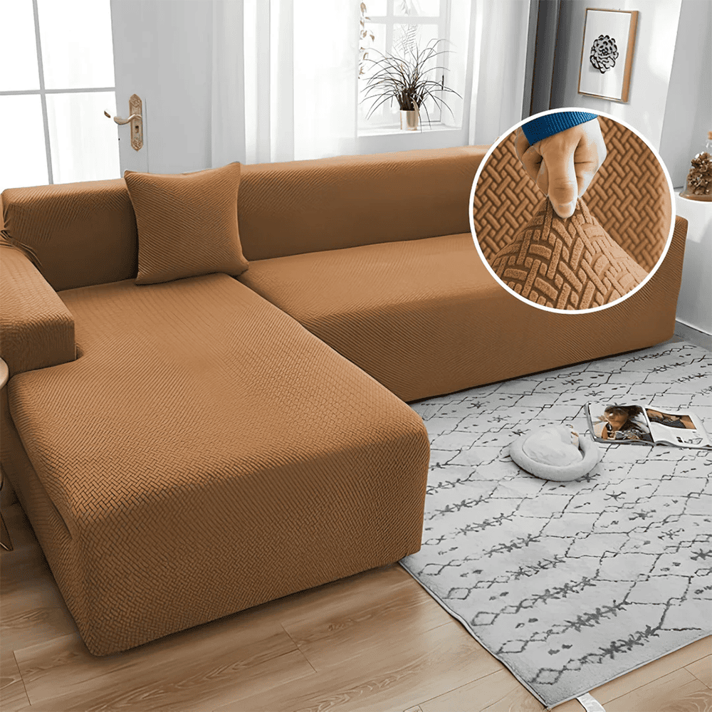 L-Shape Jacquard Sofa Cover - Camel Brown — L Shape Sofa Covers price in Pakistan