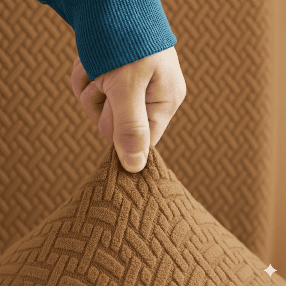 L-Shape Jacquard Sofa Cover - Camel Brown — view 2