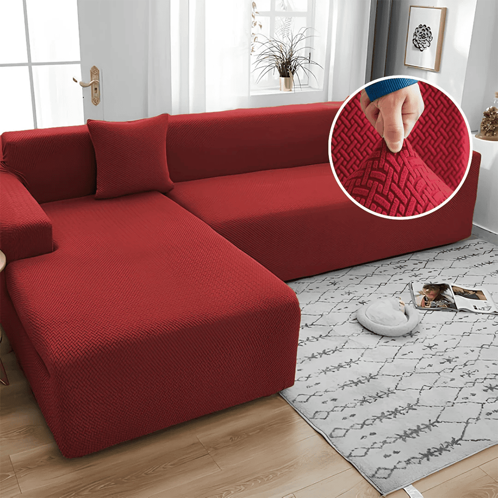 L-Shape Jacquard Sofa Cover - Red β L Shape Sofa Covers price in Pakistan