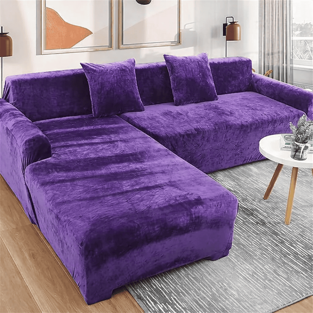 L-Shape Plain Velvet Sofa Cover - Purple — L Shape Sofa Covers price in Pakistan