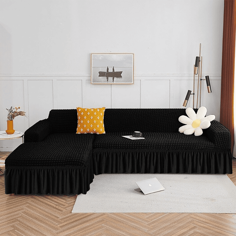 L-Shape Turkish Bubble Sofa Cover - Black — L Shape Sofa Covers price in Pakistan