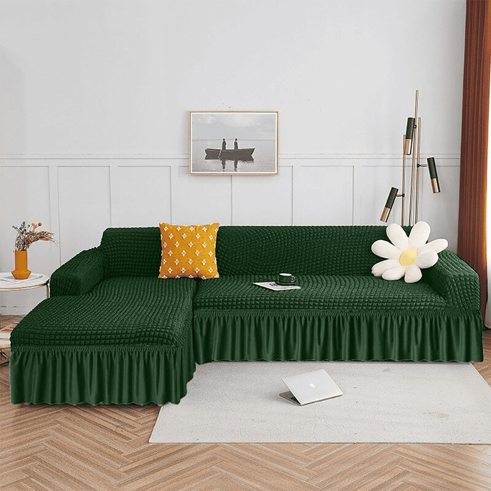 L-Shape Turkish Bubble Sofa Cover - Green — L Shape Sofa Covers price in Pakistan