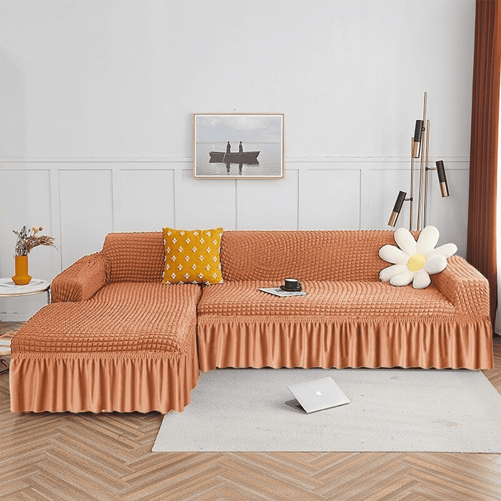 L-Shape Turkish Bubble Sofa Cover - Orange — L Shape Sofa Covers price in Pakistan