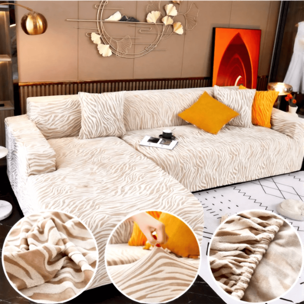 L-Shape Zebra Sofa Cover - Off White — L Shape Sofa Covers price in Pakistan