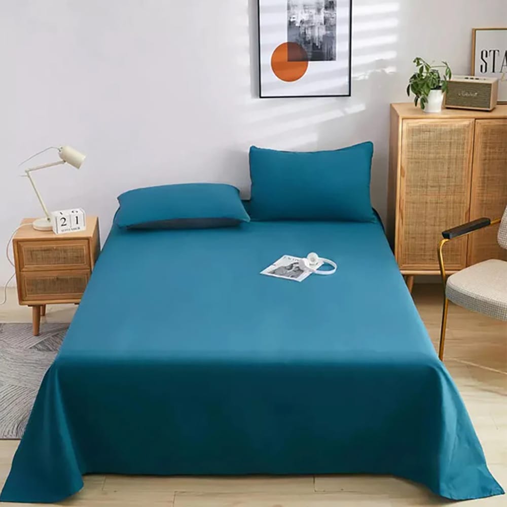 Cotton Sateen Plain Bed Sheet - Blue — Plain Bed Sheets price in Pakistan