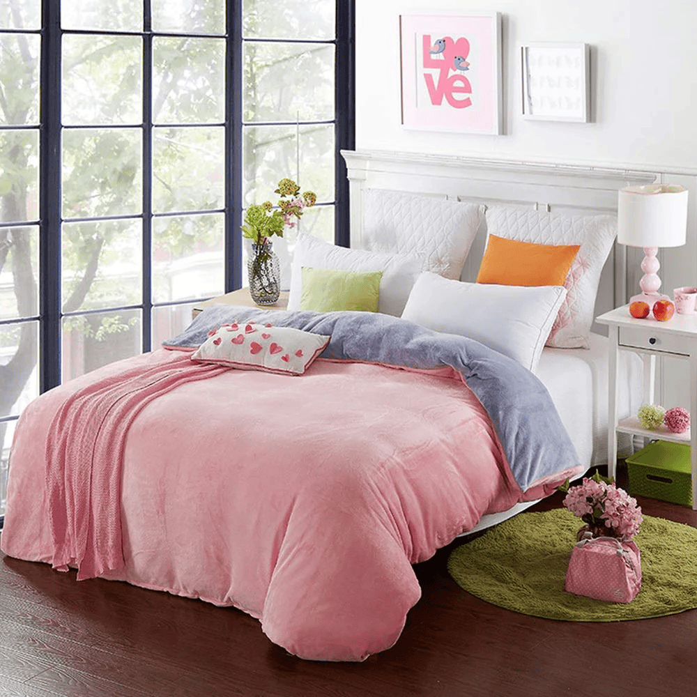 Reversible Velvet Quilt Cover - Baby Pink Grey — Quilt Covers price in Pakistan