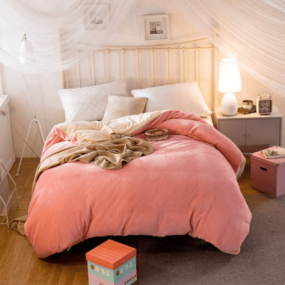 Reversible Velvet Quilt Cover - Blush Pink Cream — Quilt Covers price in Pakistan