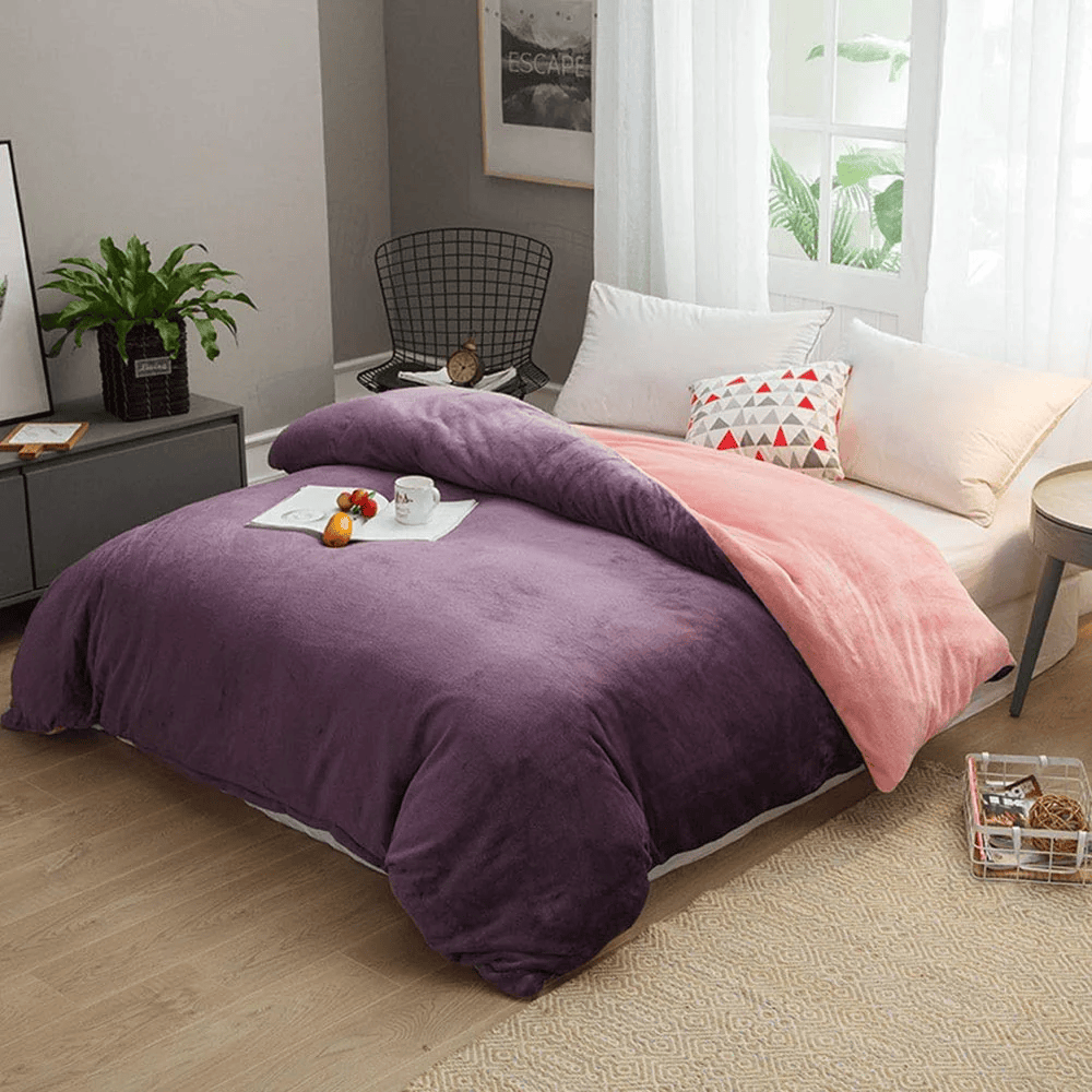 Reversible Velvet Quilt Cover - Dark Purple Peach — Quilt Covers price in Pakistan