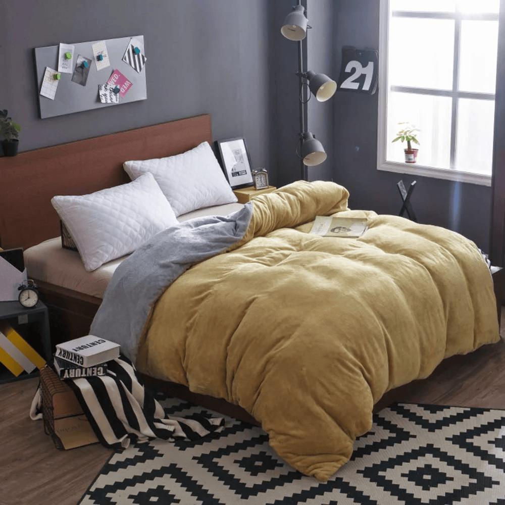 Reversible Velvet Quilt Cover - Mustard Grey — Quilt Covers price in Pakistan