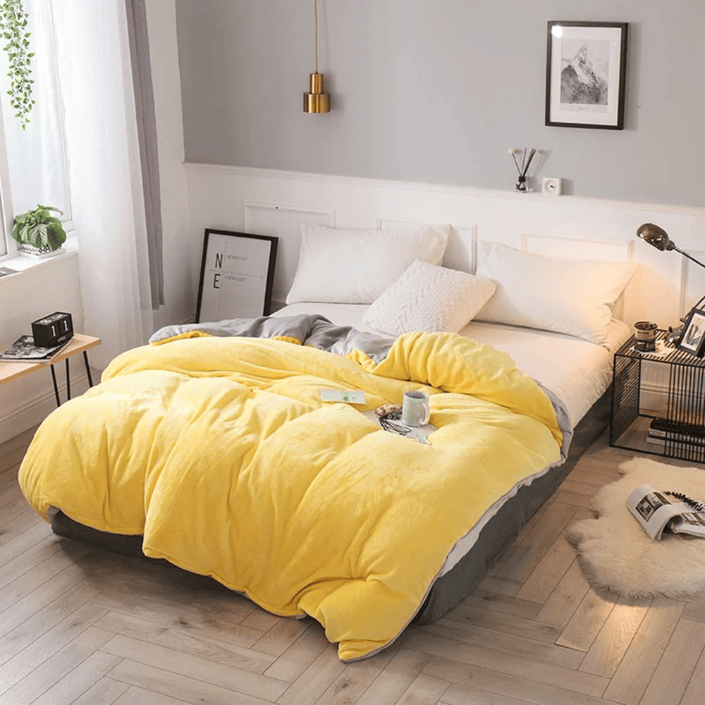 Reversible Velvet Quilt Cover - Yellow Grey — Quilt Covers price in Pakistan