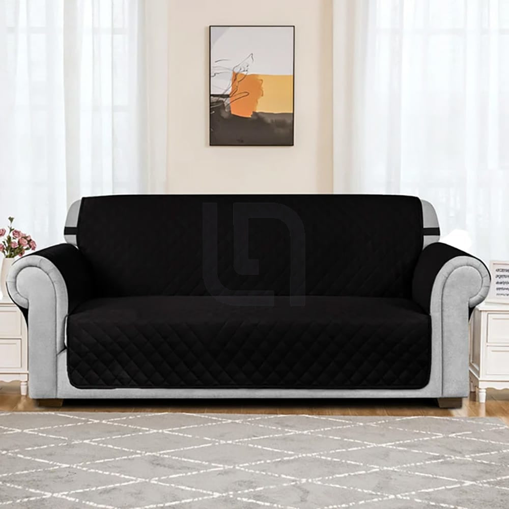 Quilted Non-Slip Box Sofa Cover - Black — Quilted Sofa Covers price in Pakistan