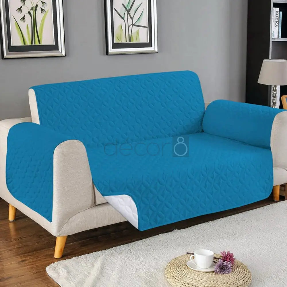 Premium Ultrasonic Quilted Sofa Cover - Cyan Blue - Anti Slip — Quilted Sofa Covers price in Pakistan