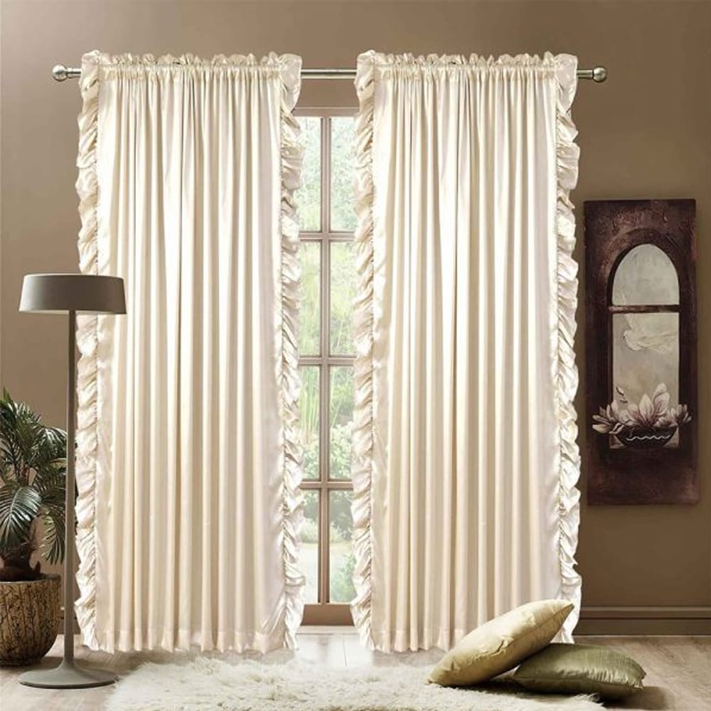 Ruffle curtain luxury silk fabric vertical – Beige — Ruffle Curtains price in Pakistan