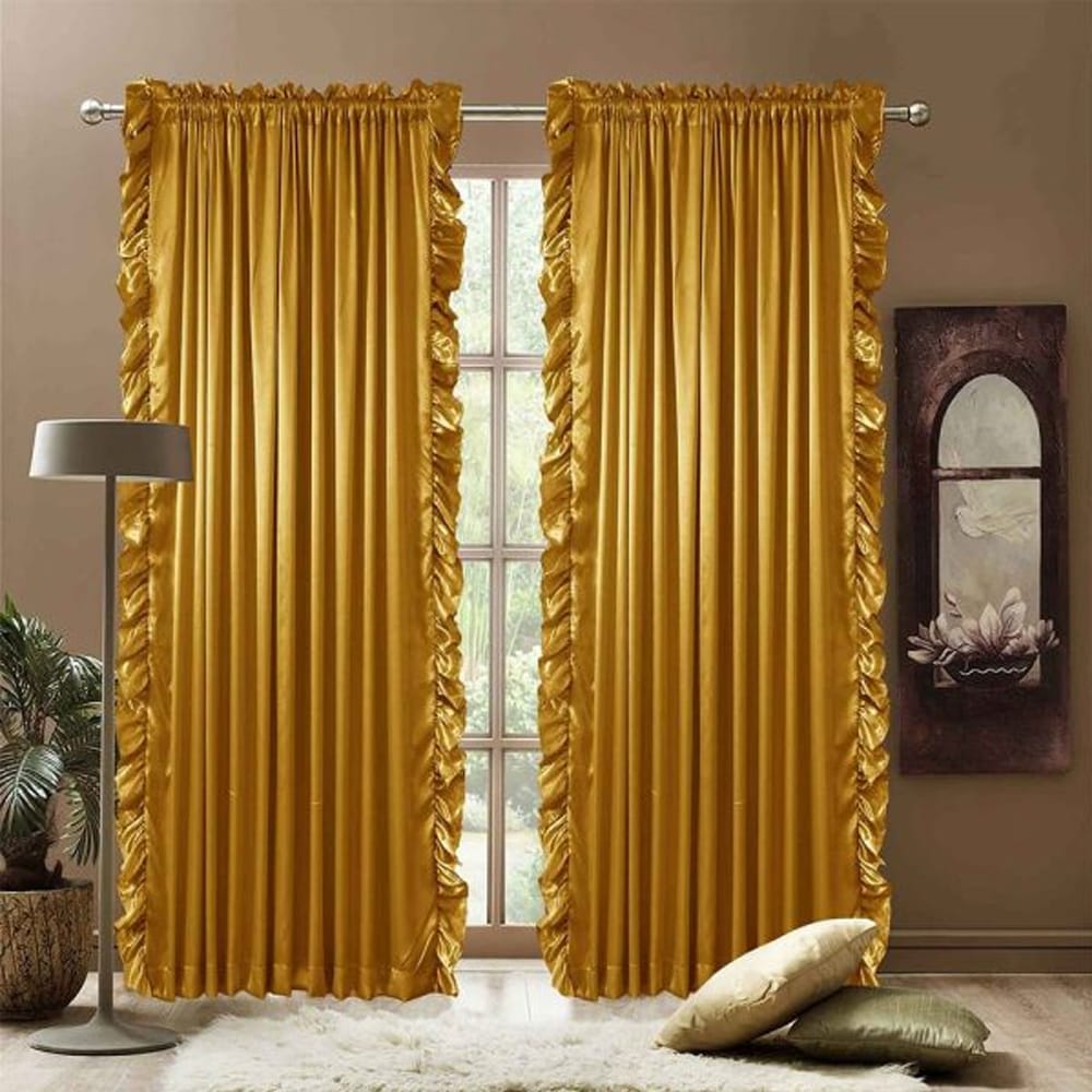 Ruffle curtain luxury silk fabric vertical – Golden — Ruffle Curtains price in Pakistan