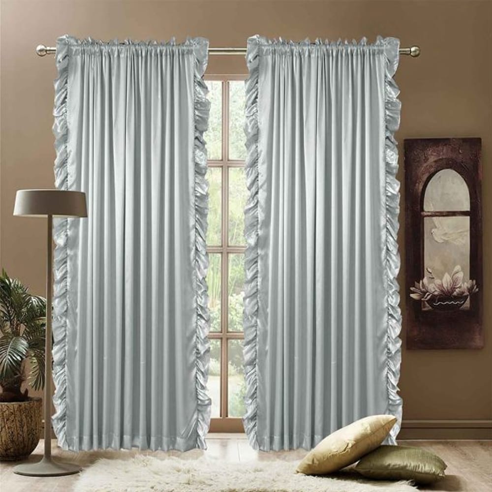 Ruffle curtain luxury silk fabric vertical – Silver — Ruffle Curtains price in Pakistan