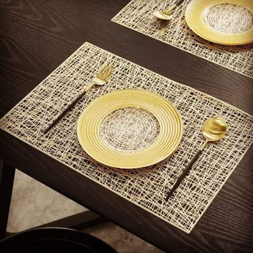 2pcs Coaster Set Non-Slip PVC Golden Rectangle Placemats — Table Coasters price in Pakistan