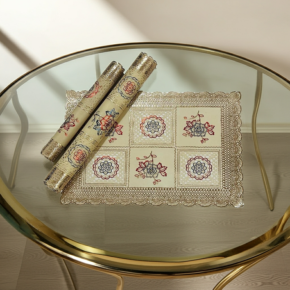 3 pc Coaster Table Mat Set & Placemat – Coaster - Multi Golden — view 2