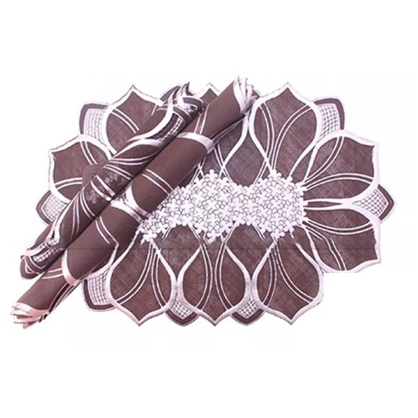 3pcs Coaster Table Mat Set Placemats Dressing Table Brown Flower — Table Mats price in Pakistan