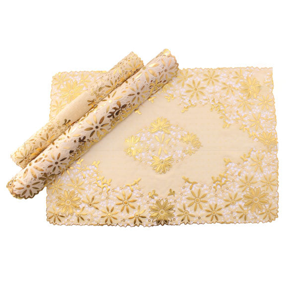 3pcs Coaster Table Mat Set Placemats Square Golden Flower — Table Mats price in Pakistan