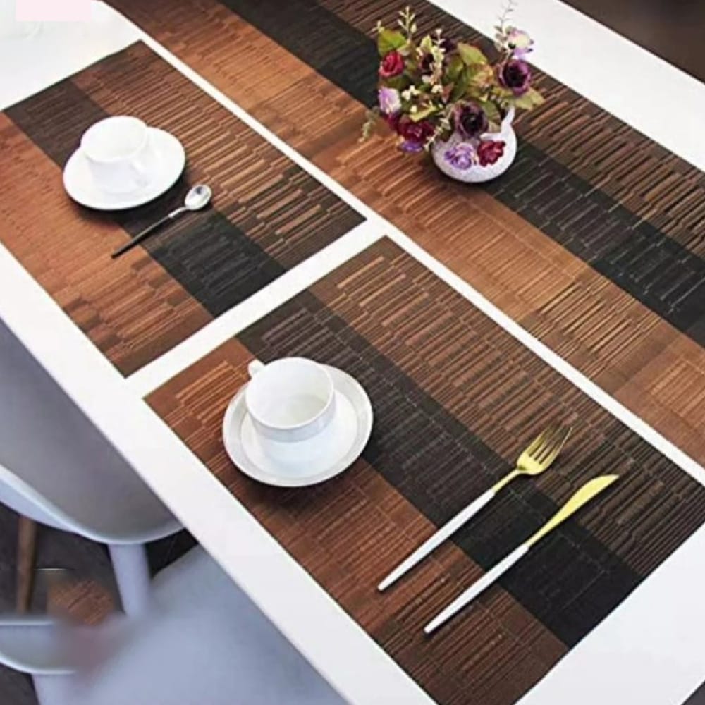 7 Pcs Table Mats & Table Runner Set Heat Resistant Placemats Dark Brown — Table Runners price in Pakistan
