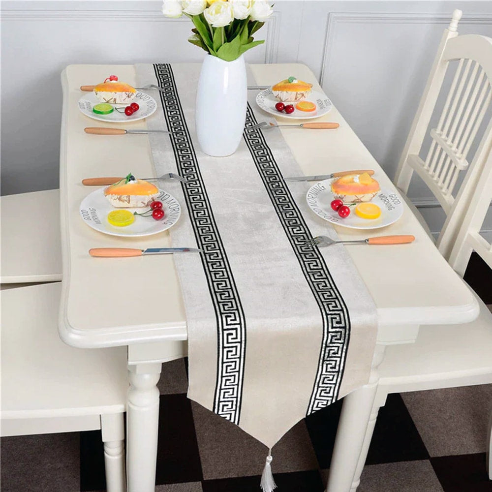7 PCs Versace Velvet Table Runner Set – Cream Black — Table Runners price in Pakistan