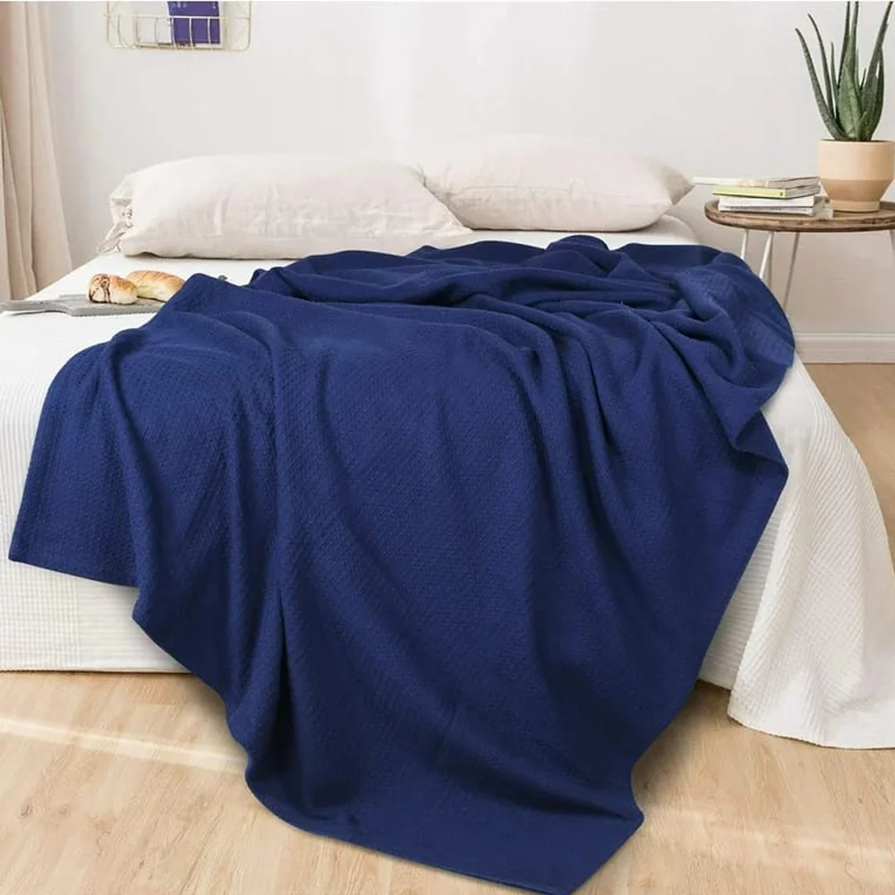 Cotton Waffle Weave Sofa & Bed Throws Blanket for Summer - Blue — Throws price in Pakistan