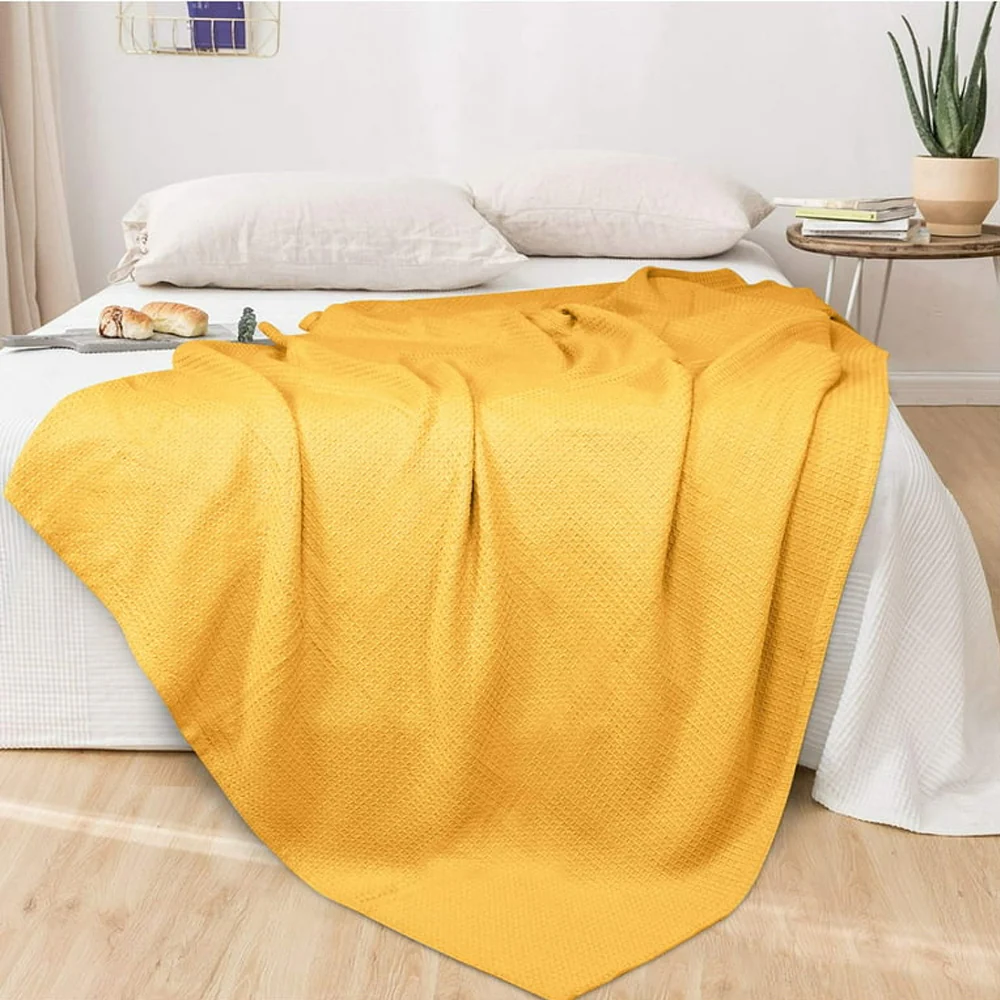 Cotton Waffle Weave Sofa & Bed Throws Blanket for Summer - Golden — Throws price in Pakistan