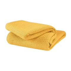 Cotton Waffle Weave Sofa & Bed Throws Blanket for Summer - Golden — view 3