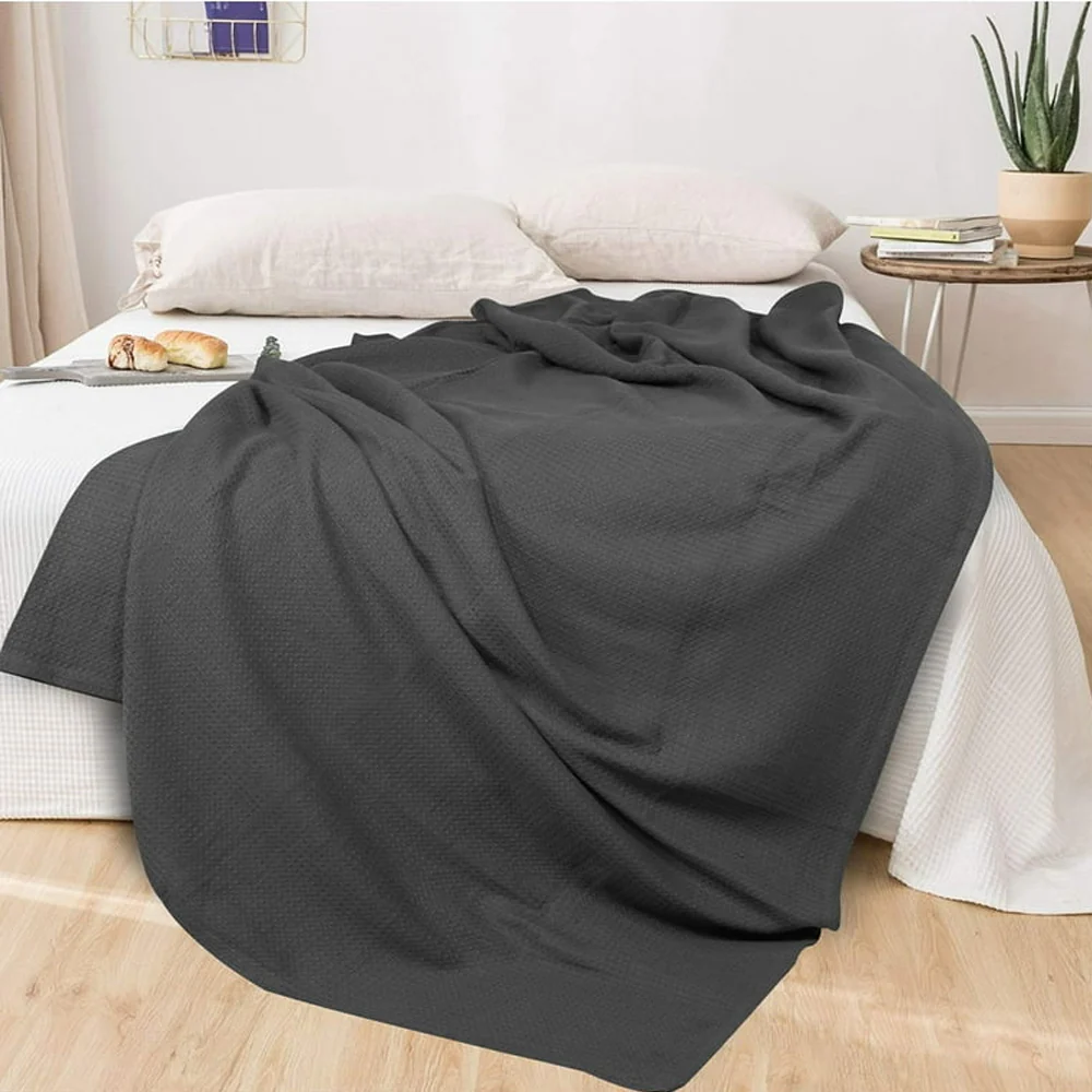 Cotton Waffle Weave Sofa & Bed Throws Blanket for Summer - Grey — Throws price in Pakistan