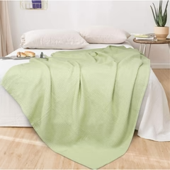 Cotton Waffle Weave Sofa & Bed Throws Blanket for Summer - Ivory Green — Throws price in Pakistan