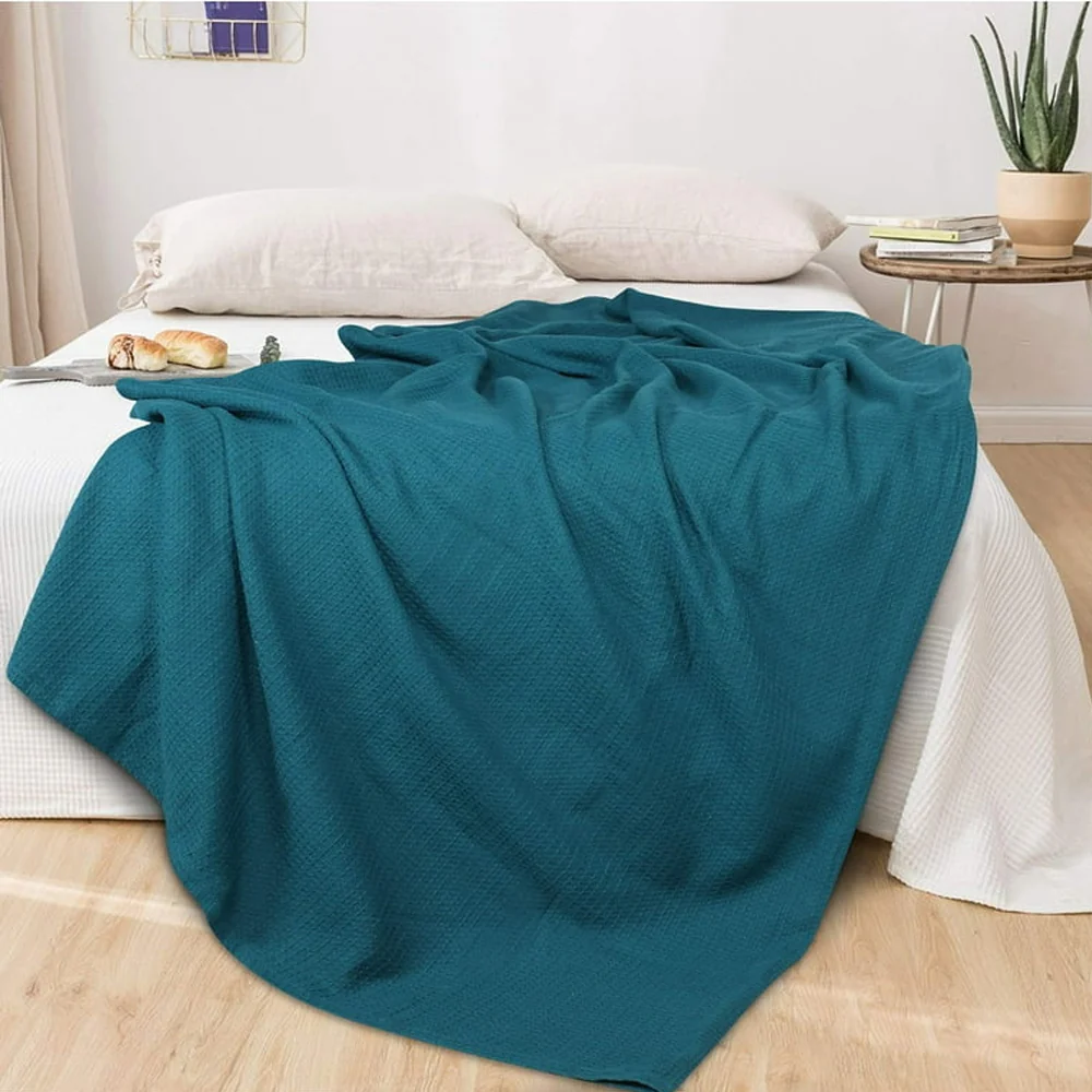 Cotton Waffle Weave Sofa & Bed Throws Blanket for Summer - Teal — Throws price in Pakistan