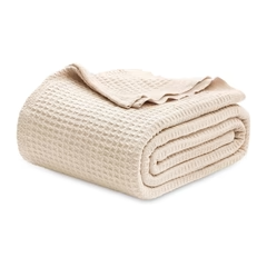 Cotton Waffle Weave Sofa & Bed Throws Blanket for Summer - Beige — view 3