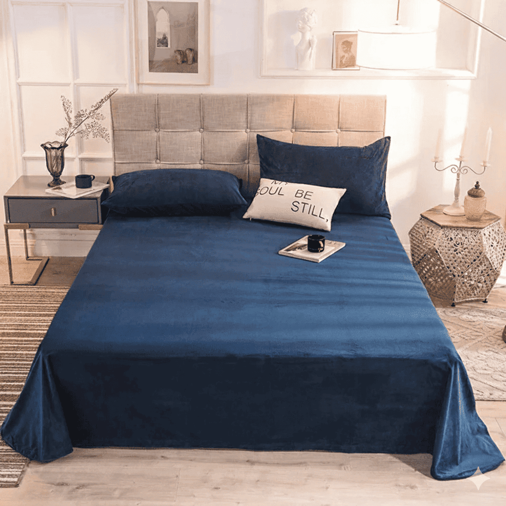 Velvet Bed Sheet - Dark Blue — Velvet Bed Sheets price in Pakistan
