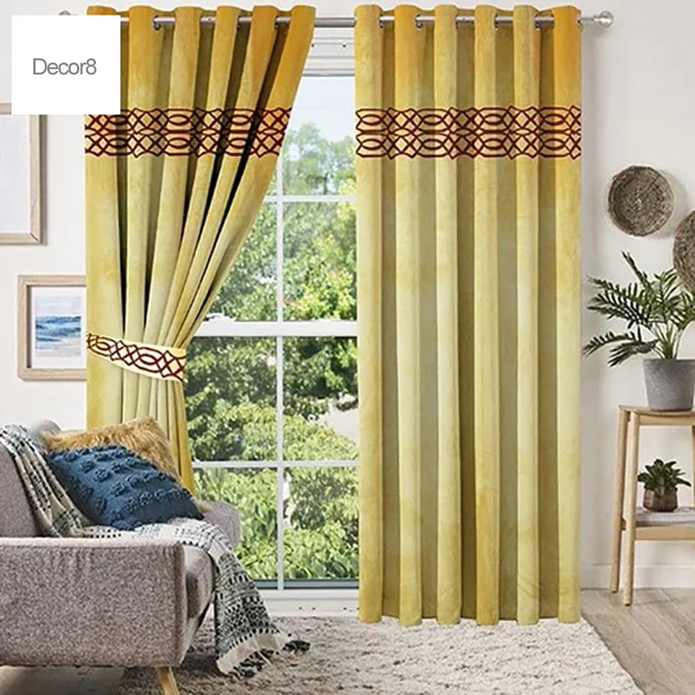 Premium Velvet Curtain Panels - Yellow — Velvet Curtains price in Pakistan