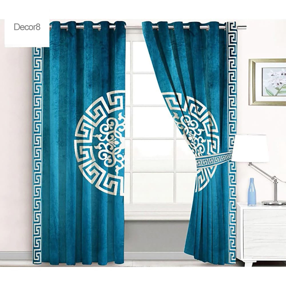Premium Versace Velvet Curtains - Cyan — Velvet Curtains price in Pakistan