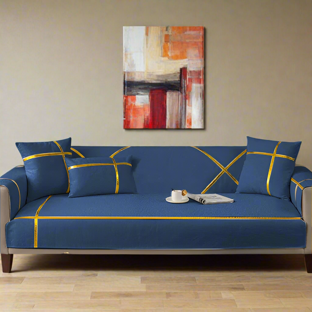 Premium Velvet Sofa Cover - Anti Slip - Blue — Velvet Sofa Covers price in Pakistan