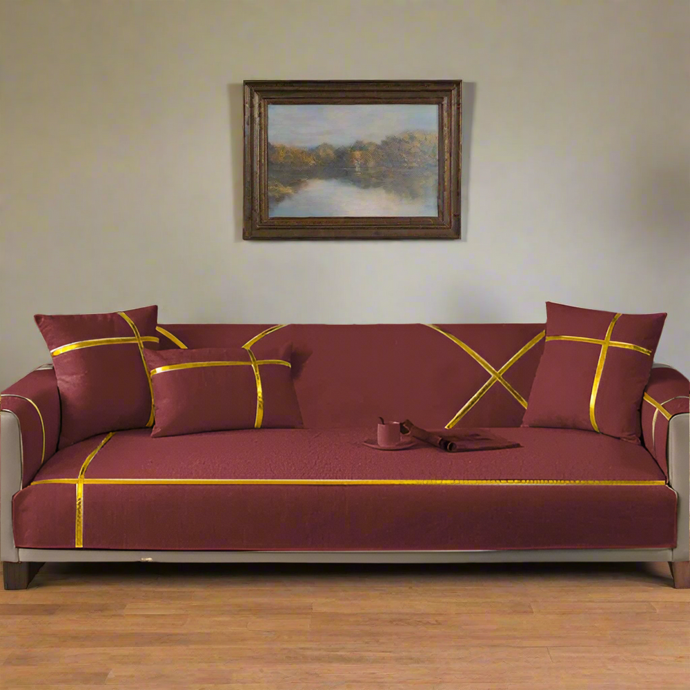 Premium Velvet Sofa Cover - Anti Slip - Maroon — Velvet Sofa Covers price in Pakistan