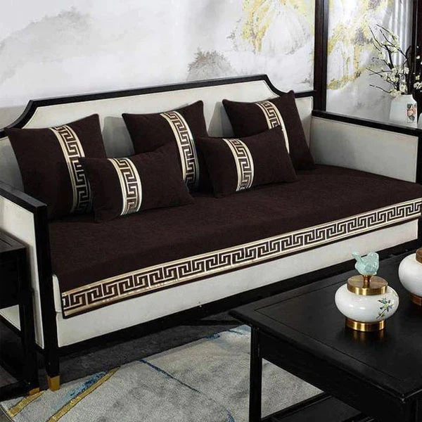 Premium Versace Sofa Cover - Anti Slip - Brown — Velvet Sofa Covers price in Pakistan