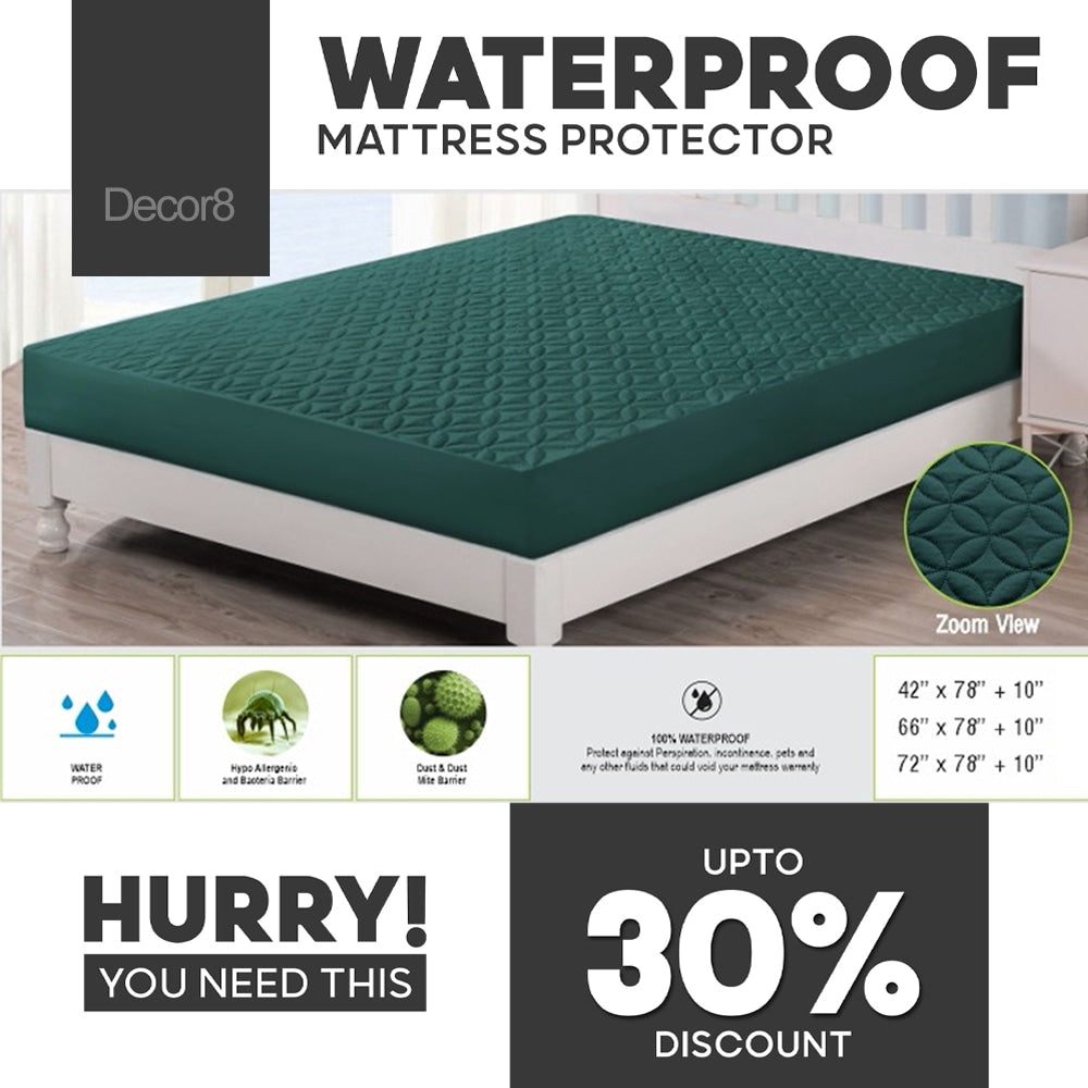 Waterproof Mattress Cover - Microfiber Quilted - Green — Waterproof Mattress Cover price in Pakistan
